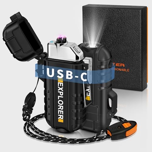 Lafagiet USB C Rechargeable Lighter, Dual Electric arc, Waterproof, Flame-Less, Windproof Plasma lighters for Outdoor Grill, Survival, Camping, CandleJustSmoke.Me