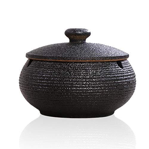 Lependor Ceramic Ashtray with Lids,Windproof,Cigarette Ashtray for Indoor or Outdoor Use，Ash Holder for Smokers,Desktop Smoking Ash Tray for Home Office Decoration (Black)JustSmoke.Me