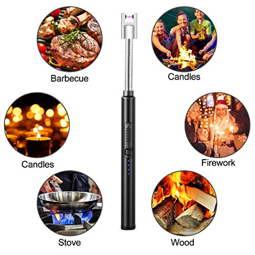 MOSUO Candle Lighter, Rechargeable Electric Arc Lighter Ignition Lighter with USB Cable, Windproof Flameless Electronic Lighters for Kitchen, Barbecue, Candles, Gas Stove, BBQ, Fireworks, (Black)JustSmoke.Me