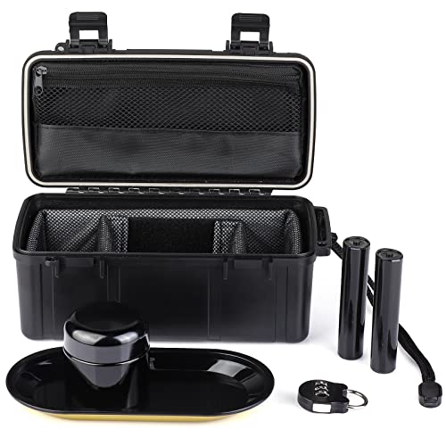 OZCHIN Humidor Stash Box with Lock Airtight & Durable Travel Cigar Humidor Box Glass Jar, Storage Tube and TrayJustSmoke.Me