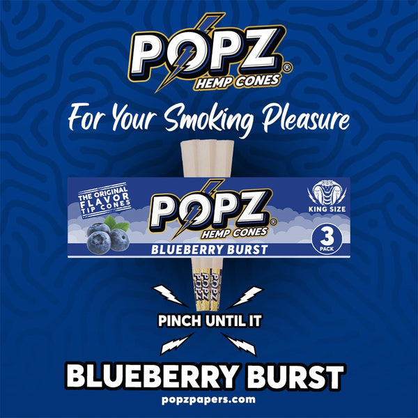 POPZ | Blueberry Burst | Flavoured Hemp Cones | 3pc | Blunt | Pre Rolls - Justsmoke.meJustSmoke.Me