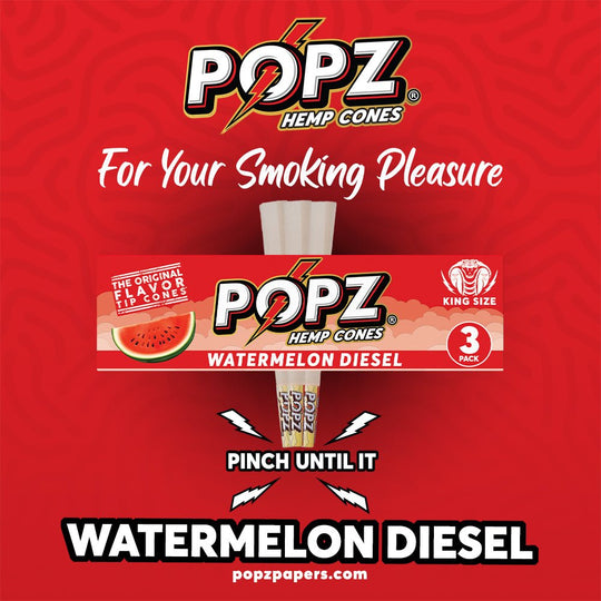 POPZ | Watermelon Diesel | Flavoured Hemp Cone | 3pc | Blunt | Pre Rolls - Justsmoke.meJustSmoke.Me