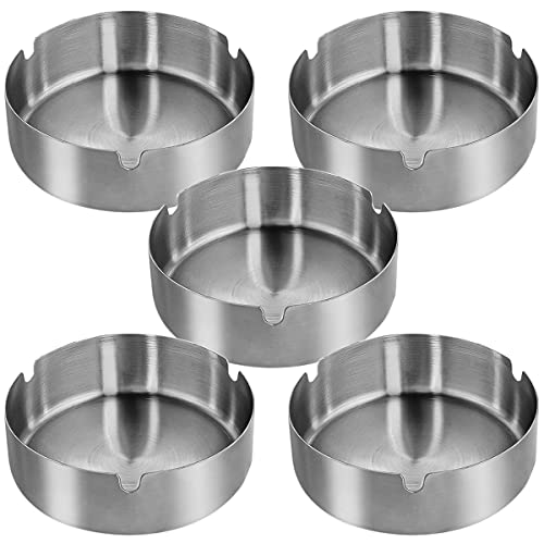 Qualsen 5 Pcs Ashtrays for Outside，Stainless Steel Material Outdoor Ashtray，ash Tray，ashtrays for Inside，ash Trays Outdoors ash Tray Inside，Suitable for Bar，Home Office（10cm）JustSmoke.Me