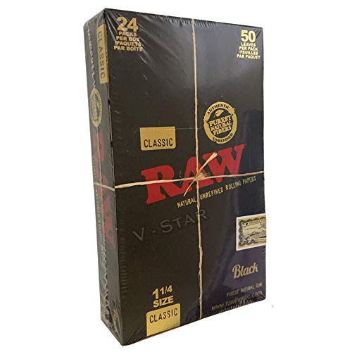 JustSmoke.MeRAW Black Natural UNREFINED 1 1/4 (1.25) Rolling Papers 24 Packs Full Sealed BoxJustSmoke.Me