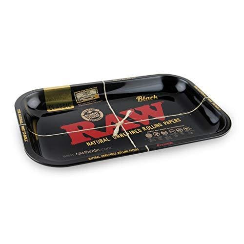 RAW Black Tray Small - RAWthentic Metal Rolling Tray 27.5CM X 17.5CMJustSmoke.Me