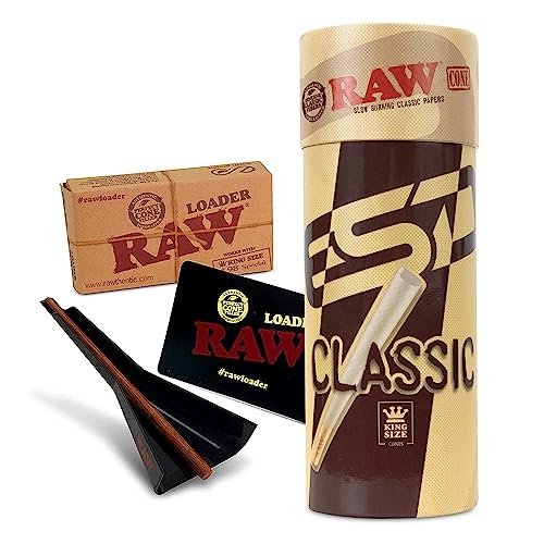 RAW Classic King Size Pre-Rolled Cones | 50 Pack and Cone Loader | BundleJustSmoke.Me
