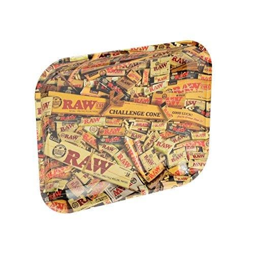 RAW : Metal Rolling Papers Tray MIX' Design Large 11' x 13.5' with CertificateJustSmoke.Me