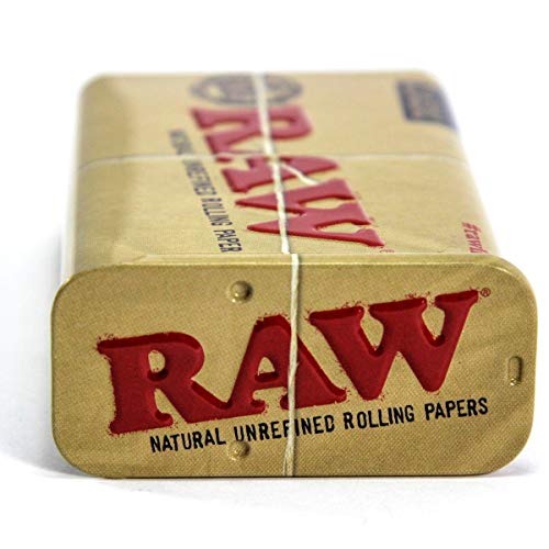 Raw SMALL Metal Slide Tin [Cigarette - Stash - Travel] with 12 SMALL Cones and TipsJustSmoke.Me