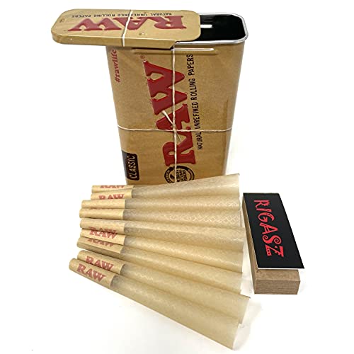 Raw SMALL Metal Slide Tin [Cigarette - Stash - Travel] with 12 SMALL Cones and TipsJustSmoke.Me
