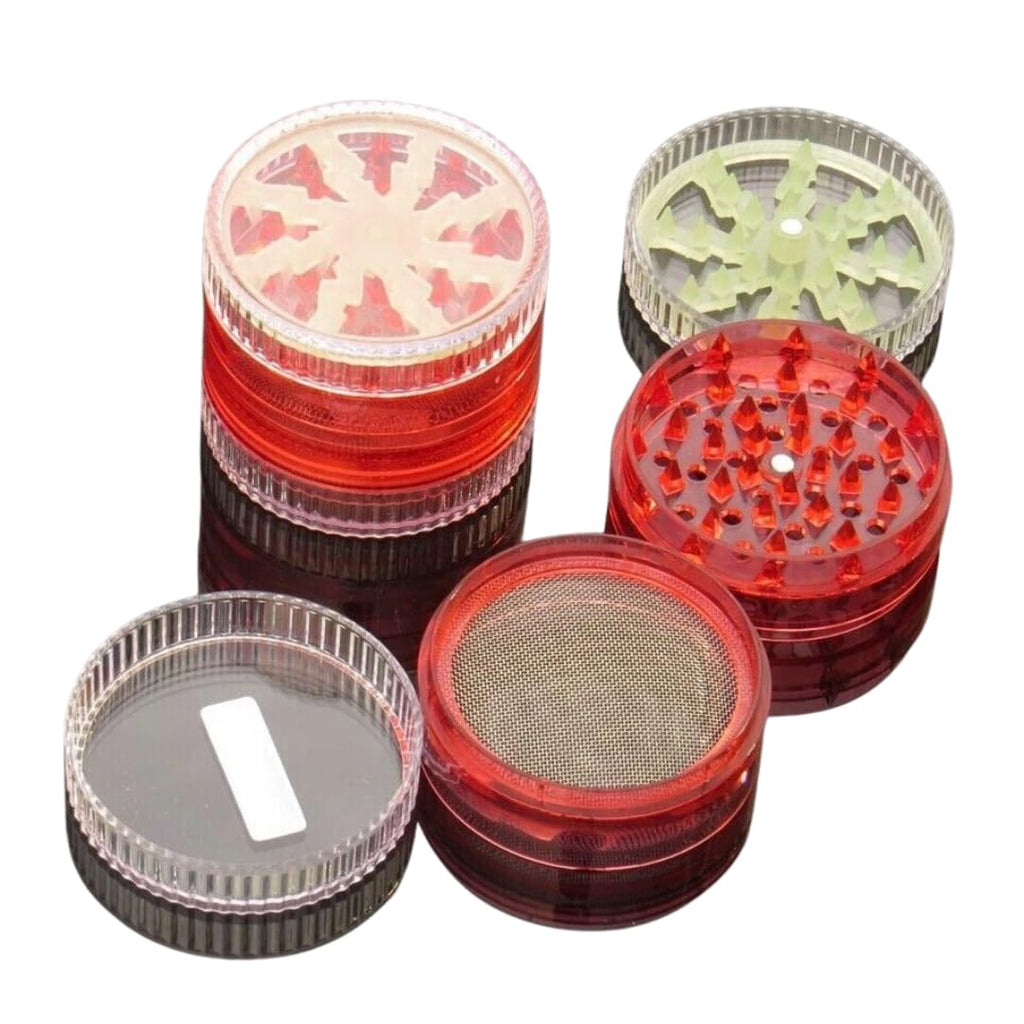 Red Glow in The Dark Plastic Herb Grinder | Luminous Herbal Crusher Hand Muller | Plastic 4 Layer 60mm | Smoking Accessories (Red)JustSmoke.Me
