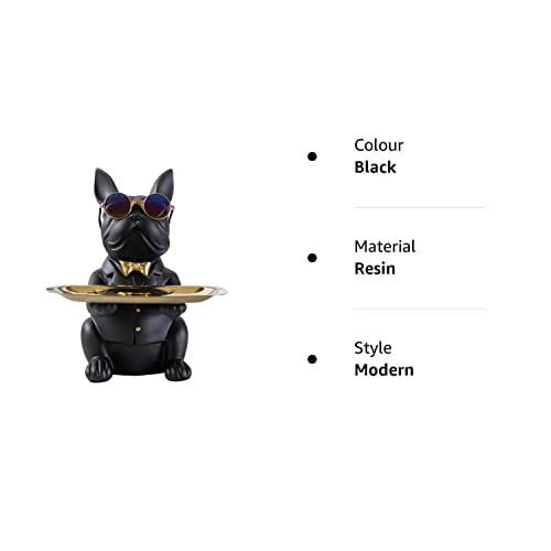 Resin Cool Dog Sculpture Bulldog Decorative Figurine Storage Tray Coin Bank Entrance Key Snack Holder Modern Art Statue Home Desktop Ornament Decoration(Black)JustSmoke.Me