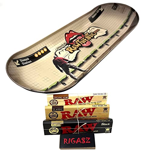 Rigasz Tips with 3pack KS Slim Rolling Papers RAW Metal Skate Rolling Tray - Graffiti IIJustSmoke.Me