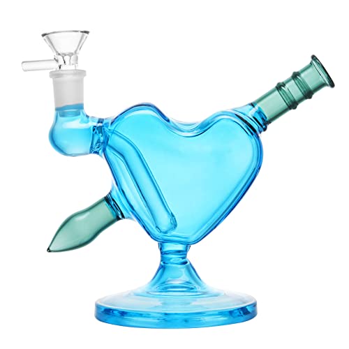 RORA 14.5mm Glass Bong Portable Small Glass Bong 6inch Tall Heart Shape Recycler Blue Glass Water PipeJustSmoke.Me