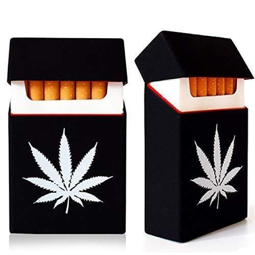 Silicone Cigarette Case Pack Box Cover Cig Holder King Size Cigarettes Black Weed Leaf Design Novelty Gifts for Him Her Accessory BestWayDigitalJustSmoke.Me