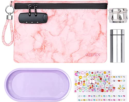 Smell Proof Bag Combo PU Leather Smell Proof Container with Combination Lock 25 x17.5 cm (Pink)JustSmoke.Me