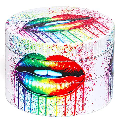 Spespo Herb Grinder, Large Spice Grinder 63mm(2.5 inch),4 Layers Full Color Painting Metal Grinder with Pollen Scraper … (Lip Design)JustSmoke.Me