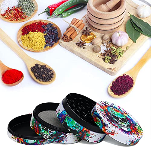 Spespo Herb Grinder, Large Spice Grinder 63mm(2.5 inch),4 Layers Full Color Painting Metal Grinder with Pollen Scraper … (Skull Design)JustSmoke.Me