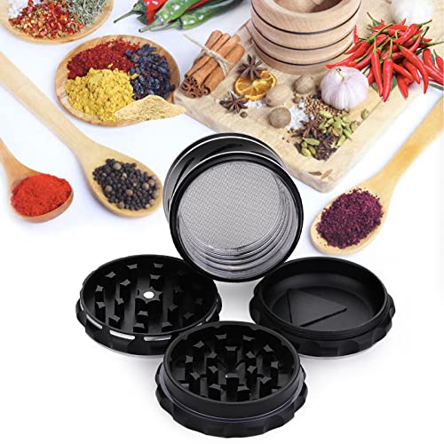 Spespo Herb Grinder,Large Size Aluminum Metal Grinder for Dry Herb,4 Piece 63mm/2.5inch Spice Grinder(Black)JustSmoke.Me