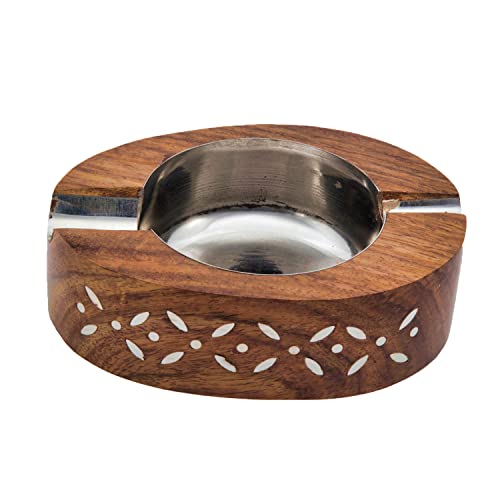 Stylla London Wooden Stainless Steel Ashtray - Handcrafted, Stylish, Durable, Rust-Resistant - OvalJustSmoke.Me