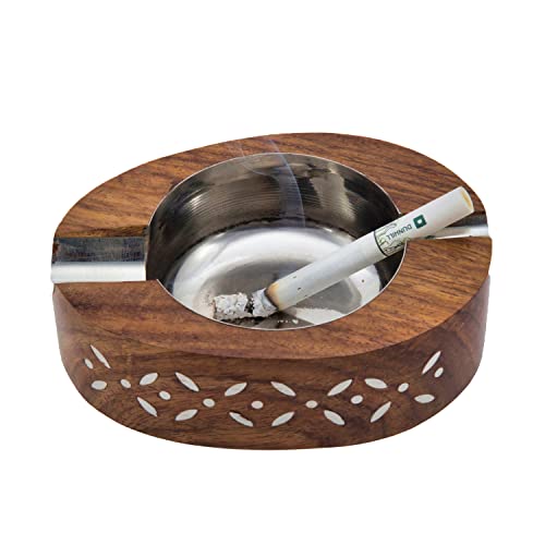 Stylla London Wooden Stainless Steel Ashtray - Handcrafted, Stylish, Durable, Rust-Resistant - OvalJustSmoke.Me