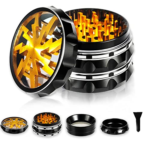 Transparent lid Black Gold Aluminium Alloy Herb Grinder2.5" - 4 Piece Grinder Royal Vintage Metal Grinder - Gift GrinderJustSmoke.Me