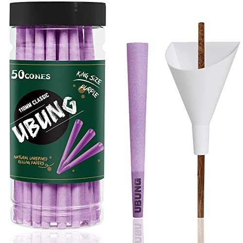 ubung CONES | 50 Pack | King Size Purple Pre Rolled Cones with Tips | 108mm Slow Type Purple Rolling Paper with Cone LoaderJustSmoke.Me