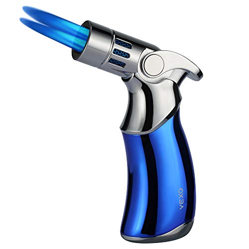 VEXO-Mini4 Torch Lighter Quad 4 Jet Flame Windproof Butane Refill Portable Lighter for Grill BBQ Candle Camping, Cool Lighter Gift Idea (Butane NOT Included) (Blue)JustSmoke.Me