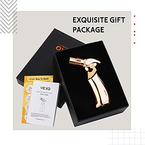 VEXO-Mini4 Torch Lighter Quad 4 Jet Flame Windproof Butane Refill Portable Lighter for Grill BBQ Candle Camping, Cool Lighter Gift Idea (Butane NOT Included) , GoldJustSmoke.Me