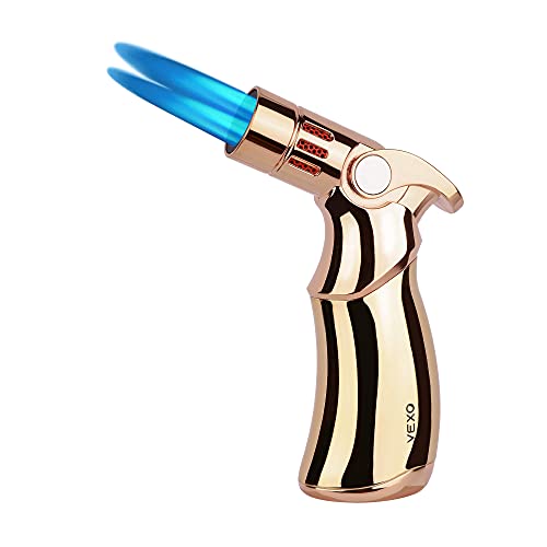 VEXO-Mini4 Torch Lighter Quad 4 Jet Flame Windproof Butane Refill Portable Lighter for Grill BBQ Candle Camping, Cool Lighter Gift Idea (Butane NOT Included) , GoldJustSmoke.Me
